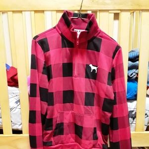 Pink plaid quarter zip